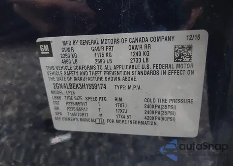 2017 Chevrolet Equinox Ls from USA, damaged, VIN 2GNALBEK3H1558174